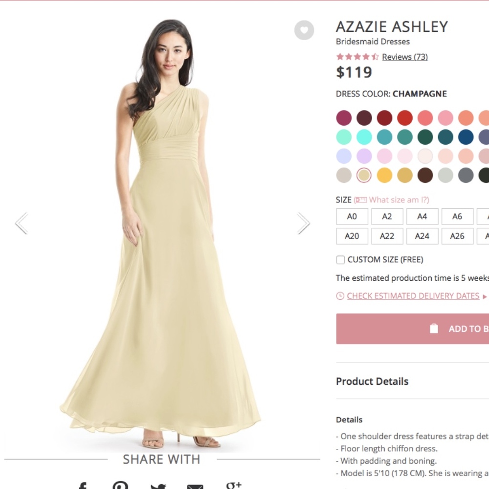 Azazie Ashley Bridesmaid Dress Champagne Size A0